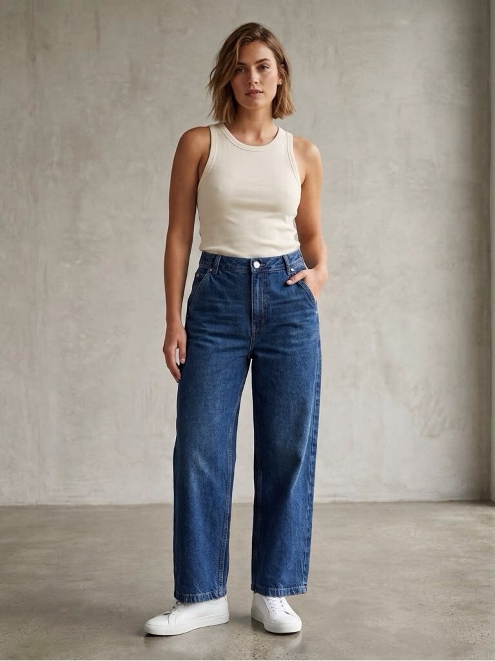 Bershka / Relaxed Fit Dark Blue Wide Leg Denim Jeans - Sz. 8 - NWOT